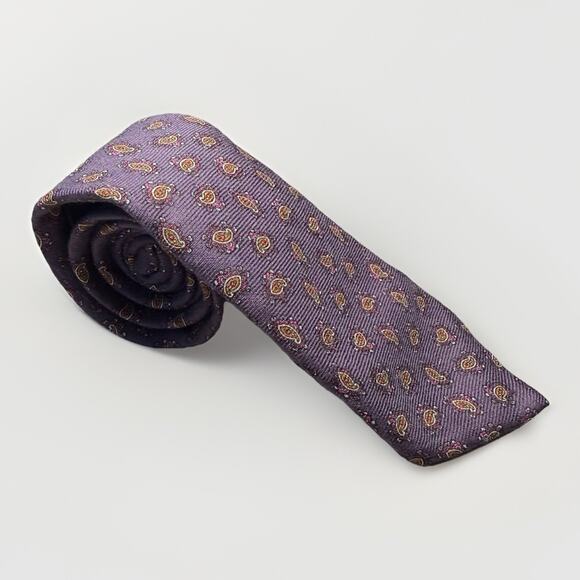 Wembley Tie Wool Silk Blend Purple Paisley Classic Pattern 3.5” x 59” - Picture 2 of 7